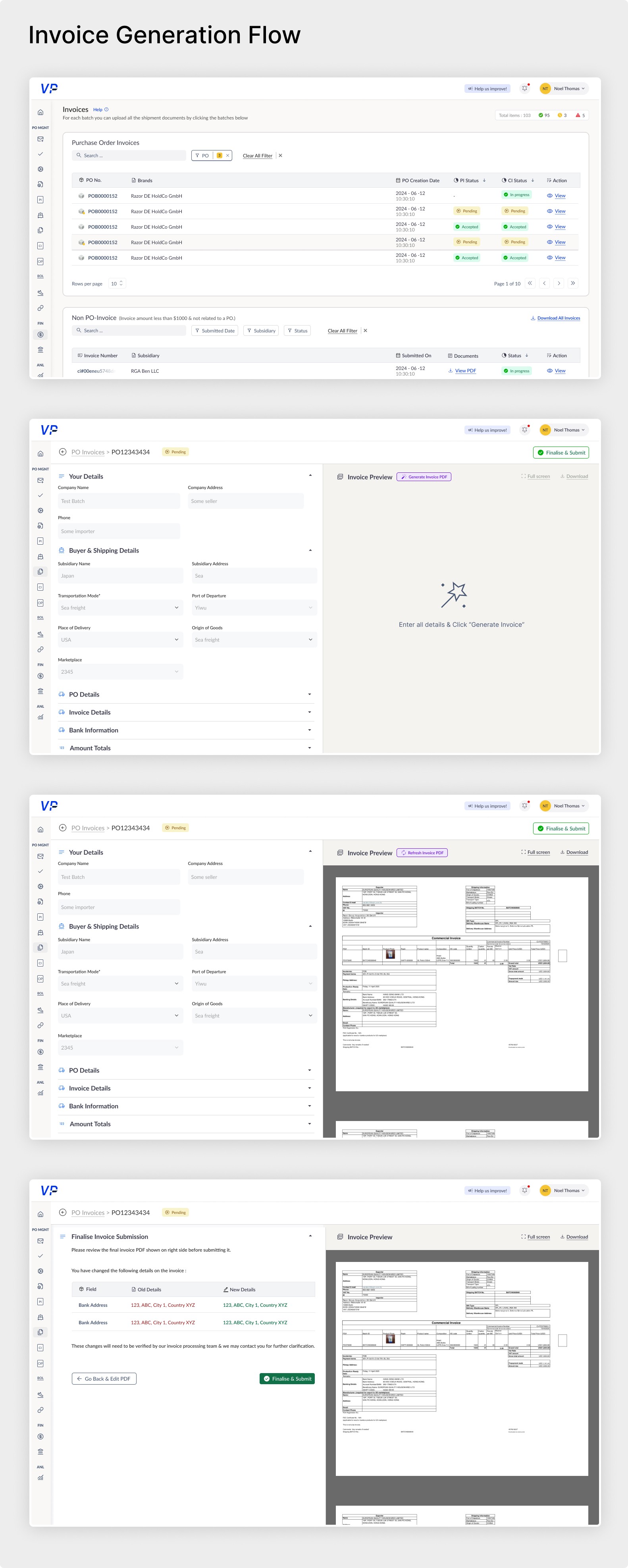 Razor Enterprise Vendor Portal Redesign — interface screen