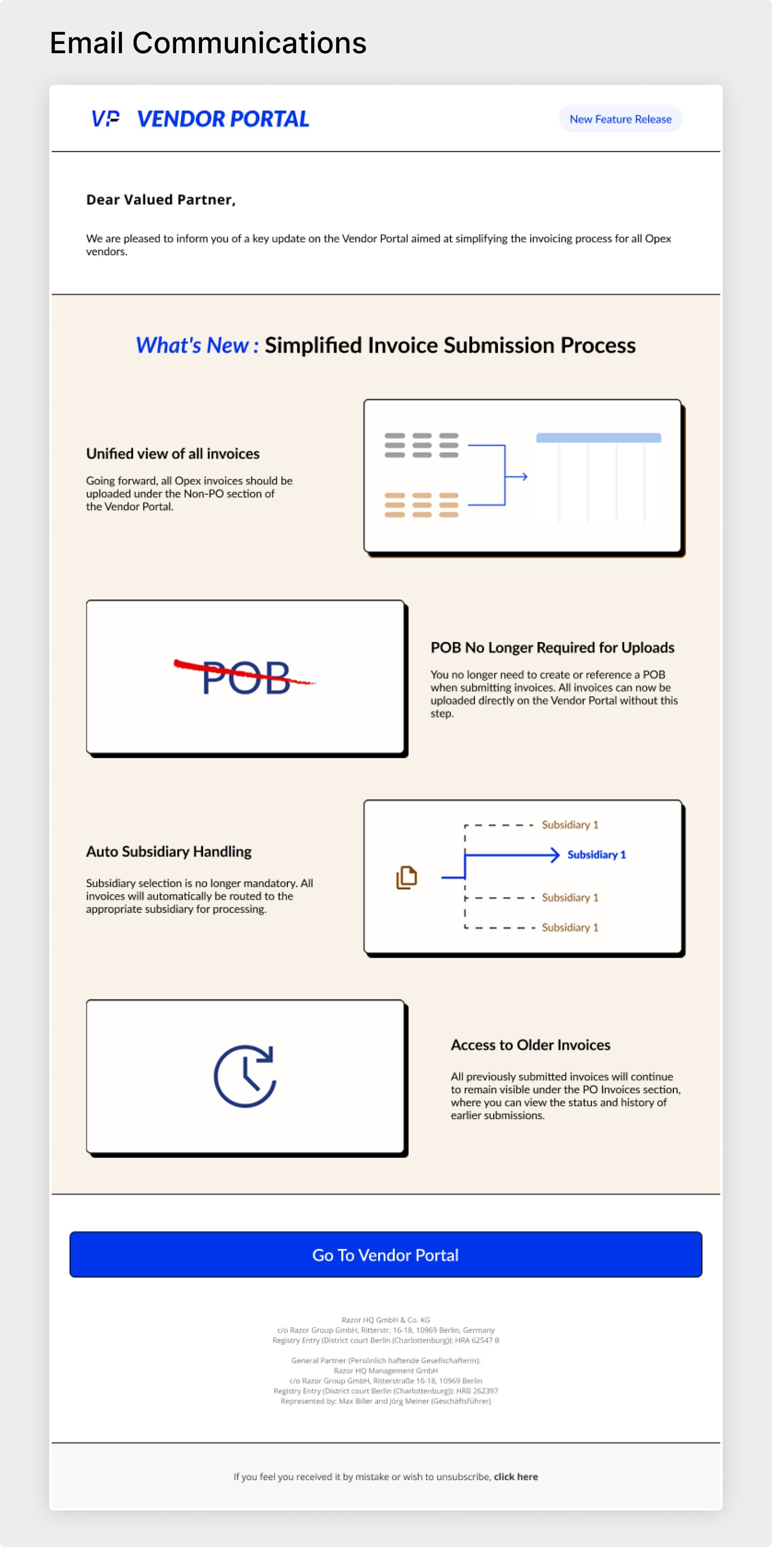 Razor Enterprise Vendor Portal Redesign — interface screen