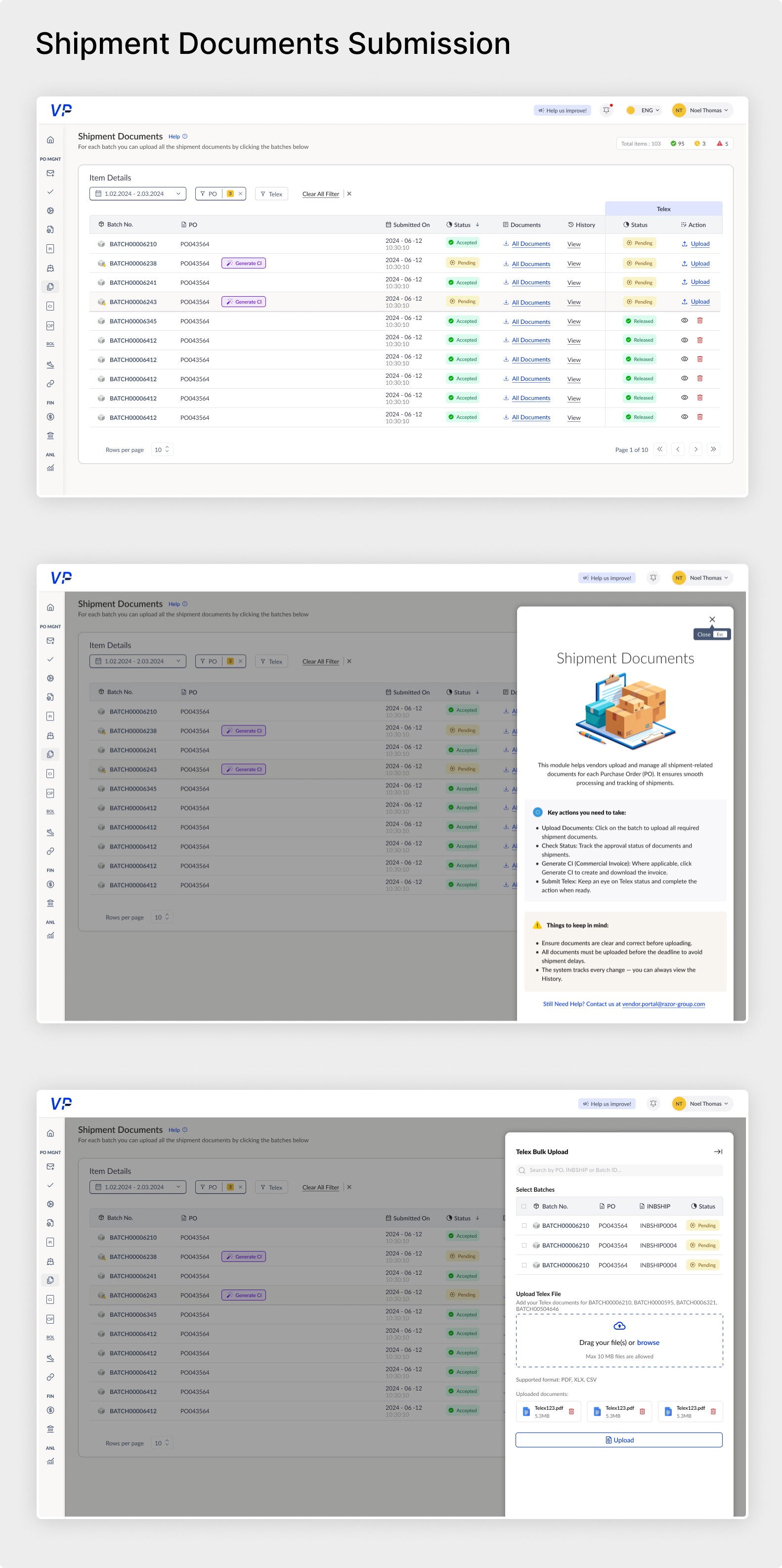 Razor Enterprise Vendor Portal Redesign — interface screen
