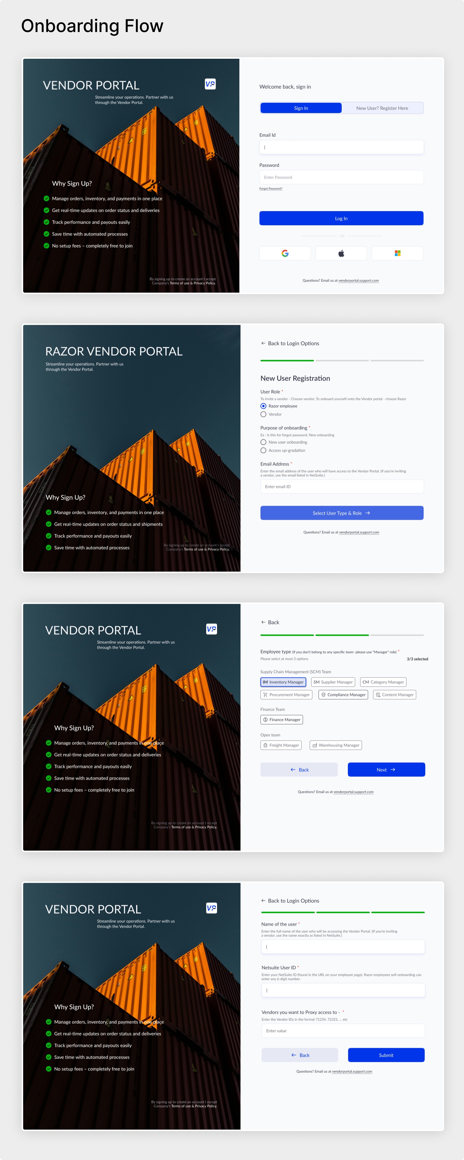 Razor Enterprise Vendor Portal Redesign — interface screen